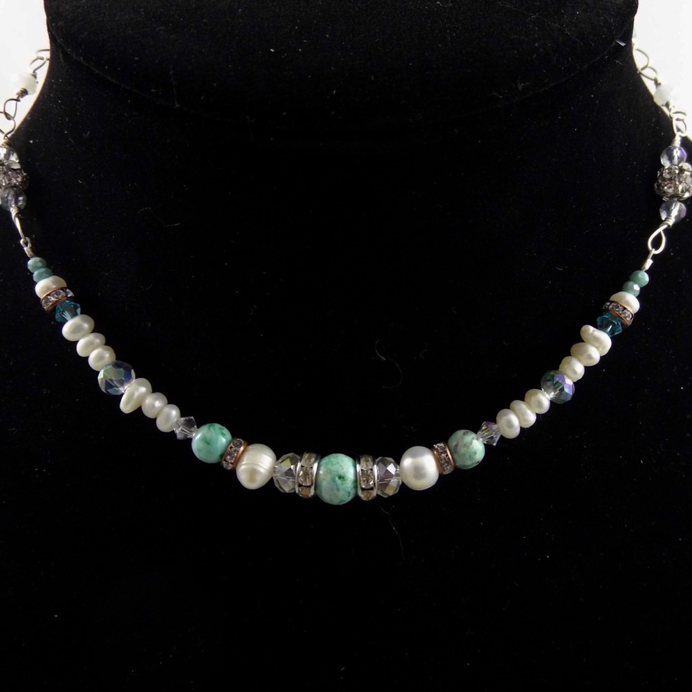 Handmade freshwater pearl and turquoise necklace